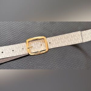 Michael Kors Reversible Logo-Print Women's Belt with Gold Buckle